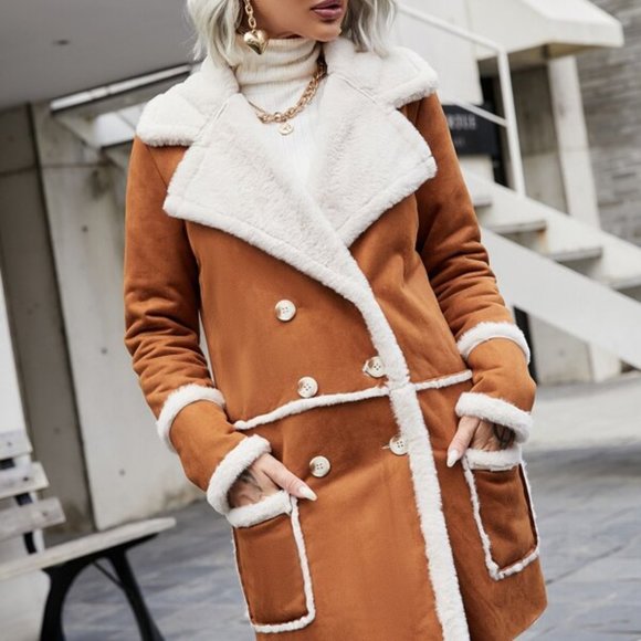 BOHO DOLLZ Faux Suede w/Faux Fur Double breasted p - Picture 2 of 8